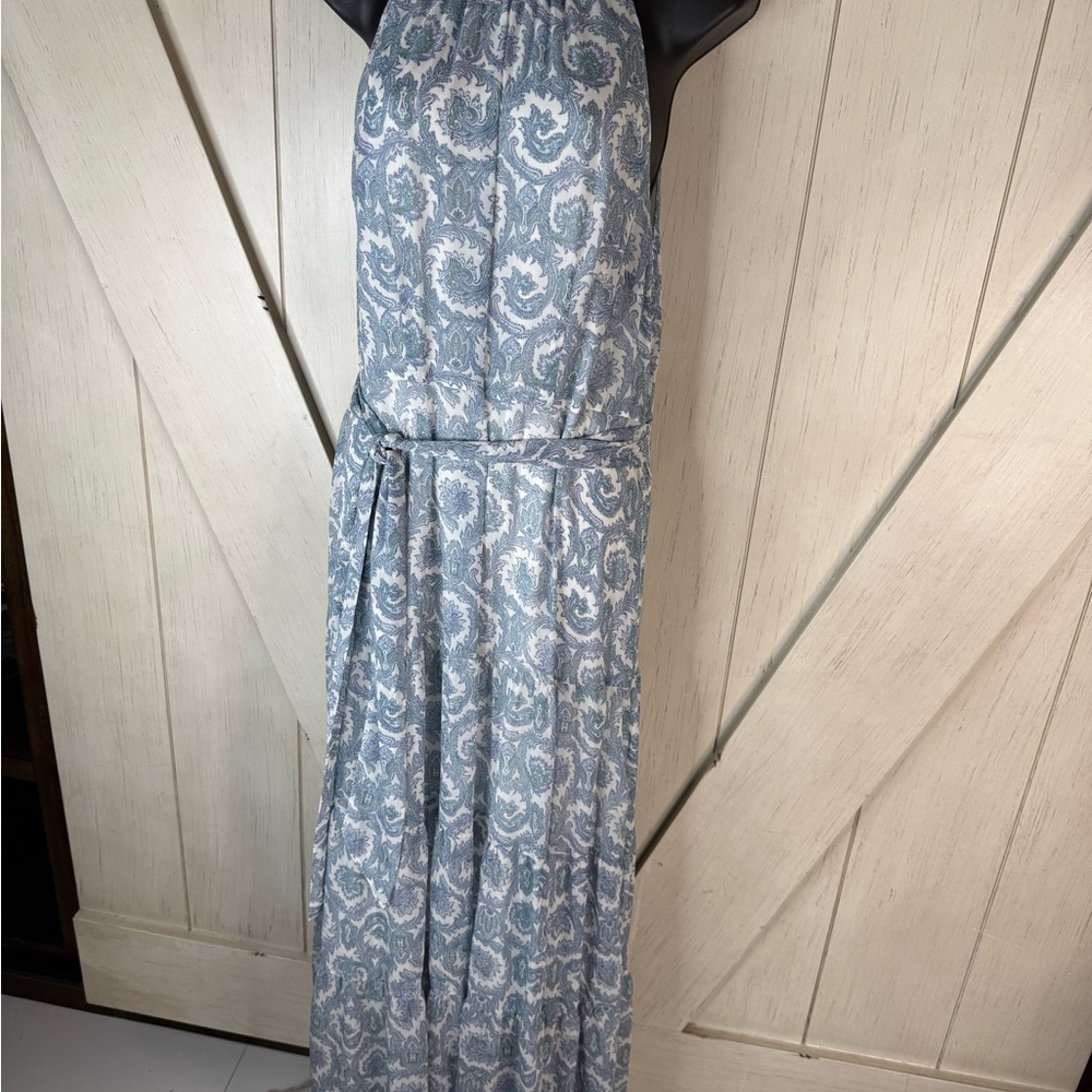 Elegant Blue and White Maxi Dress